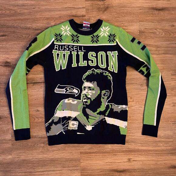 Russell Wilson Seattle Seahawks Ugly Christmas Sweater Sz Small - Picture 1 of 3